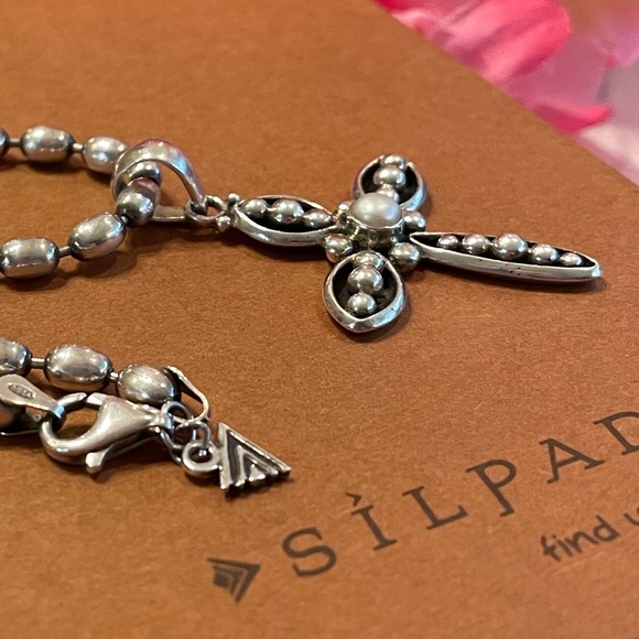 Silpada N1443 Polished Sterling Silver Oval Bead chain & Freshwater Pearl Cross - Picture 14 of 16